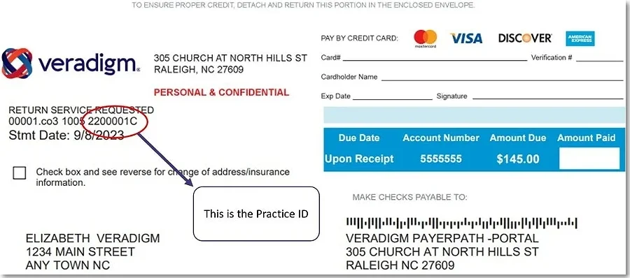 paymydoctor.com receipt with practice id